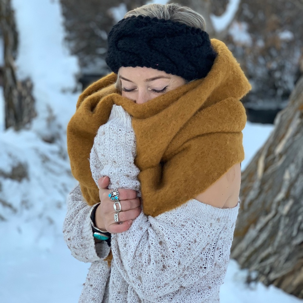 gold blanket scarf with tassels